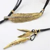 New Bohemian Style Rope Chain Leaf Feather Pattern Pendant For Women Fine Jewelry Collares Statement Necklace EIG88 L230704