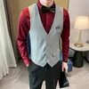 Men's Vests 2023 Men's Fashion Boutique Cotton Solid Color Casual Suit Vest Black Gray Formal Businss Wedding Dress