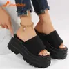 Karinluna Dropship 2023 Summer Larvel New Women Single Band Platform Sandals Black Nylon Chunky КЛИНПИ