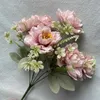 Fleurs séchées belles pivoines fleurs artificielles quatre grandes et deux petites fausses fleurs bon marché pour la décoration de jardin de mariage chambre à coucher