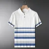 Polos pour hommes haut de gamme de luxe été rayé revers polo tricoté pull pour hommes à manches courtes slim fit mode coréenne casual T-shirtmen 230703