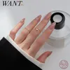 WANTME 925 Sterling Silver Simple Cute Small Zircon Finger Ring for Women Korean Adjustable Unique Chic Gold Jewelry Accessories