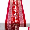 Table Runner Christmas Cotton Tablecloth Snowflake Elk Printed Red White Cartoon Xmas Household Desktop Decoration Drop Delivery Hom Dhoms