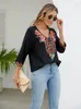 Blusas de mujer KHALEE YOSE Blusa con bordado floral Camisa Bohemia Vintage Verano Negro Mujeres mexicanas Damas 2xl 3XL Tops étnicos