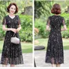 Casual Kleider Stretch Mesh Chiffon Kleid Weibliche 2023 Sommer Mode Blumen Kurzarm Mittleren Alters Mutter Große Größe Lange Rock