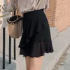 Elbiseler İpek Saten Siyah Kadın Etek fırfırlı Flare Etekleri Kadın Şifon Kıyafetleri Şık Tekli