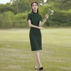 Etniska kläder 2023 Sommar Kort Sexig Grön Cheongsam Retro Förbättrad litteratur Elegant kinesisk traditionell stil Qipao-klänning för unga