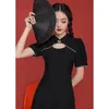 Ethnic Clothing Chinese Style Women Black Dress Modern Improve Cheongsam Traditional Retro Robe Orientale Sexy Girl Stretch Qipao Vestido