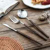 Dinnerware Sets 3pcs/set Walnut Wooden Handle Household Tableware Set 304 Stainless Steel Soup Dessert Spoon Knife Fork