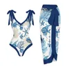 Dambadkläder One Piece Baddräkt För Dam Strandkläder Dam 2023 1 Print Strandklänning Kostym Polyester Biquini Bad Hel Bikini Dam