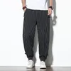 Men's Pants Spring Summer Disc Buckle Striped Harem Pants Mens Breathable Cotton Linen Pencil Pants Buckle Casual Bloomers Fashion Trousers 230703