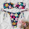 Women's Swimwear Sexy Floral Bikini Women Pink Strapless Low Waist Swimwear Swimsuit 2 Pieces Bathing Suit Biqiuni J230704