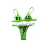 Dambadkläder Sexiga kvinnors Bikini Dödskallemönster Utskrift Beachwear Linnebyxor Baddräkt Push Up Vadderat Twopiece Set Brasilianska badkläder J230704