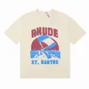 Men's T Shirts 23ss Rhude عالية الجودة مصمم أزياء رسم قميص Mens Spring Autumn رسالة طباعة قصيرة الأكمام Rh Tees