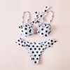 Women's Swimwear Sleeveless Comfortable Skinny Dot Print Ruffled Bra High Waist Bottoms Swimsuit Summer For Swimming Pool