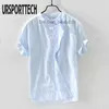 Camisas casuales para hombres URSPORTTECH Verano Vintage Camisa para hombre Algodón Lino Suelta Casual Sólido Manga corta Botón Tops Harajuku Marca Blusa Z230705