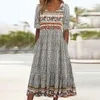 Casual Dresses Vintage Tropical Bohemian Print Women Floral Half Sleeves O Neck Pockets Beach Holiday Sundress Plus Size Robe