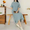 Ethnische Kleidung 2023 Chinesischer Stil Feste Farbe Verbesserte Cheongsam Kleid Frauen Elegante Vinatge Qipao Casual Daliy