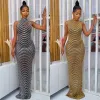 Sparkly Crystal Bodycon Maxi Dress Women Evening Backless Mesh See Through Night Cocktail Party Club Birthday