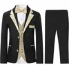 Suits Boys Slim Fit Suits 5 Pieces Set Kids Blazer Vest Pants Shirt Bowtie Jacket With Gold Rims For Wedding Party PromHKD230704