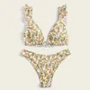 Costumi da bagno da donna Donna Sexy Bikini con stampa floreale Set 2023 Nuovo costume da bagno con balza Bikini sexy da donna Vita alta Fasciatura Costumi da bagno Costumi da bagno Biquini J230704