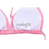 Dambadkläder Dam 2st Bikini Set Push Angel Grimma Baksida TieUp BH Side Strappy Letter Bikini 2022 Sommar Dam Sexig Strand Rosa Badkläder J230704