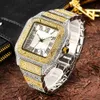 Armbanduhren voller Bling Iced Out für Männer Hip Hop Rapper Quarz Herren Handgelenk Clasic Square Case Diamant Reloj Hombre Dropship 0703