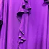 Women's Blouses Purple Silk Blouse Elegant Single Button Lapel Off Shoulder Wooden Ear Edge Decoration Slim Women Shirt Fashion Solid Cloth