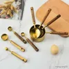 Measuring Tools Stainless Measuring Cup Measuring Spoon 4/8PCS Set Wooden Handle kitchen Baking Tools Bartending Scale Measuring Spoon Set R230704