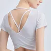 Chemises actives à manches courtes femmes chemise de Yoga solide dos croisé Gym entraînement vêtements de sport respirant séchage rapide haut court vêtements de Fitness