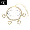 Pulseira de luxo com strass e coração vazado Tornozeleira banhada a ouro Corrente de tênis Tornozeleira feminina Jóias para pés de verão Presentes de praia