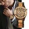 Relojes de pulsera de lujo para hombre, automáticos, mecánicos, de madera, con números romanos, con pantalla, brazalete de madera, reloj creativo para hombre, reloj 0703