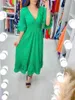 2023 Summer Fashion Maxi Dress Loose High Waist Embroidered Solid Color Deep V-neck Short Sleeve Party Prom Dresses For Ladies Plus Size 3xl 4xl 5xl Clothing