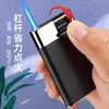 New Lever Press Type Inflatable Lighter Creative Luminous Blue Flame Straight To Windproof Men's Smoking Cigarette Lighter VVD6No Gas