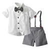 Costumes Garçons Vêtements Été Coton Infant Nouveau-né Bébé Tenues 2pcs Chemise À Manches Courtes + Bretelles Gentleman Costume Garçons Ensembles 0-5 AnsHKD230704