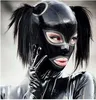 Sexy Set Black Sexy Latex Hood Mask Fetish Pull-through Holes For HairHKD230703