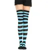 Women Socks JK Woman Cosplay Stockings Grey White Strips Lolita Long Over Knee Thigh High Compression