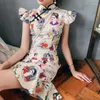 Vêtements ethniques Myvision robe traditionnelle chinoise femmes sans manches Vestidos rétro Cheongsam Sexy Floral Oriental Mini Satin