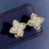 New designed Ear studs Luxurious carved design diamond studded four petal flower women's earrings Designer Jewelry P05