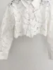 Chándales de mujer, traje blanco Sexy ahuecado para mujer, camisa corta con cuello vuelto bordado o pantalones cortos rectos para primavera femenina