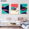 Reislandschap cartoon canvas schilderij 80s auto's poster kleurrijk auto meisje landschap toerisme muur kunst zon maan maan kawaii kamer decor canvas posters mislukt