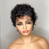 Burgundy 99J 13x4 Dantel Ön İnsan Saç Perukları Kısa Kıvırcık Pixie Cut Wig% 250% Brezilyalı Kadınlar Önceden Kapanmış Remy