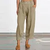 Pantaloni da donna estivi in cotone e lino tagliati da donna larghi tasca solida stile giapponese pantaloni in vita elastici moda casual 2023