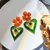 Boucles d'oreilles pendantes Noir Orange Déclaration Grands Coeurs Fleurs En Émail Pour Les Femmes Bijoux De Mariage