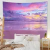 Tapestries Summer Seaside Sunset Tapestry Pink Purple Sky Tapestries Natural Scenery Wall Blanket Cloth Living Room Bedroom Wall Hanging