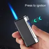 Brand New Cigarette Lighter Press Ignition Metal Jet Lighter Blue Flame Refillable Butane Gas Windproof Cigar Lighter 5ATPNo Gas