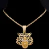 HipHop Tigre Pendentif Collier pour Hommes Femmes Iced Out Chaînes À Maillons Cubains De Luxe Cristal Cubain CZ En Acier Inoxydable Colliers Bijoux L230704