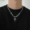 Koreanskt mode Natursten Korshänge Man Halsband Hip Hop Street Pärlhalsband Män Smyckekedjor i rostfritt stål L230704