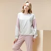 Kvinnors kvinnors sömnkläder Autumn och Winter Korean Edition Clash Color Pyjamas Women Cashmere Warm Super Soft Thick Home Clothes Set PJS IV6E