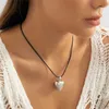 Ailodo Goth Big Heart Pendant Halsband För Kvinnor Vintage Svart Färg Sammet Vaxad Tråd Justerbar Kedja Halsband Smycken Present L230704